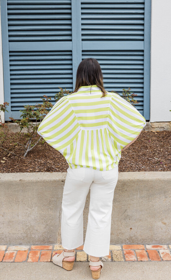 The Key Lime Breezy Stripe Blouse Shirt - Simply Polished Boutique
