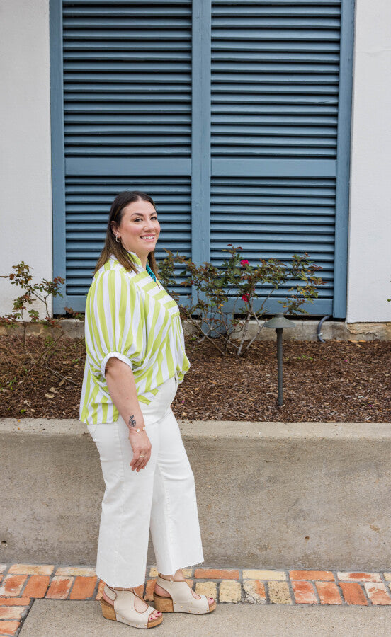 The Key Lime Breezy Stripe Blouse Shirt - Simply Polished Boutique
