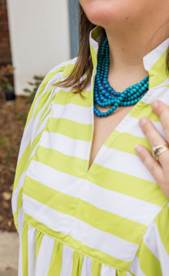 The Key Lime Breezy Stripe Blouse Shirt - Simply Polished Boutique