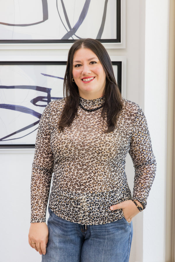 Golden Glimmer Leopard Mesh Top
