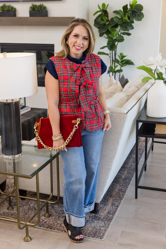 Bow & Quilted Plaid Peplum Jacket - Simply Polished Boutique