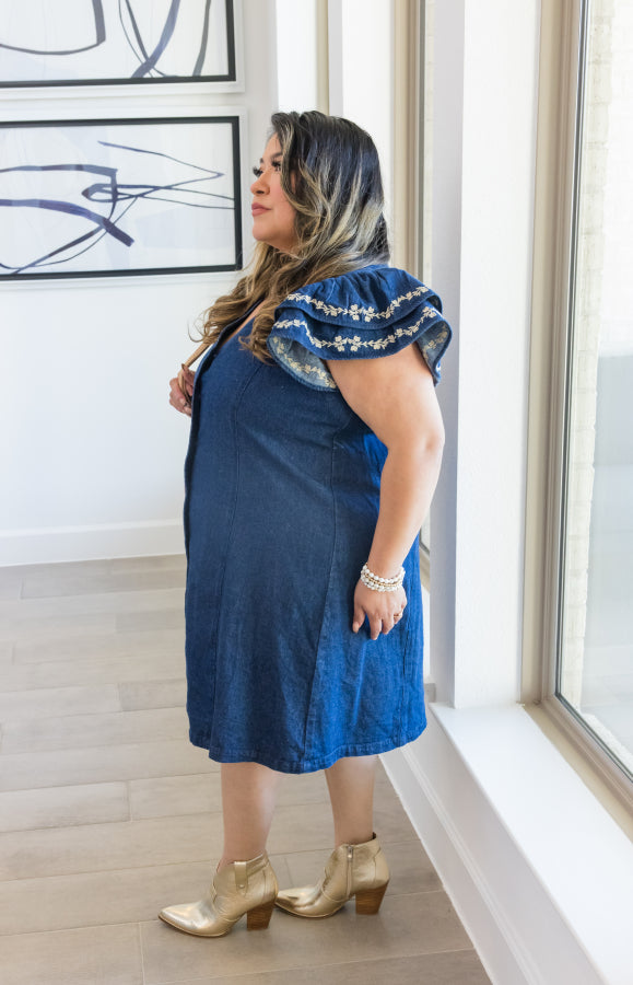Caylee Denim Embroidered Dress