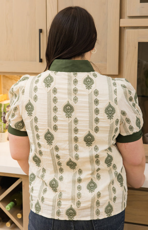 Embroidered Puff Sleeve Top