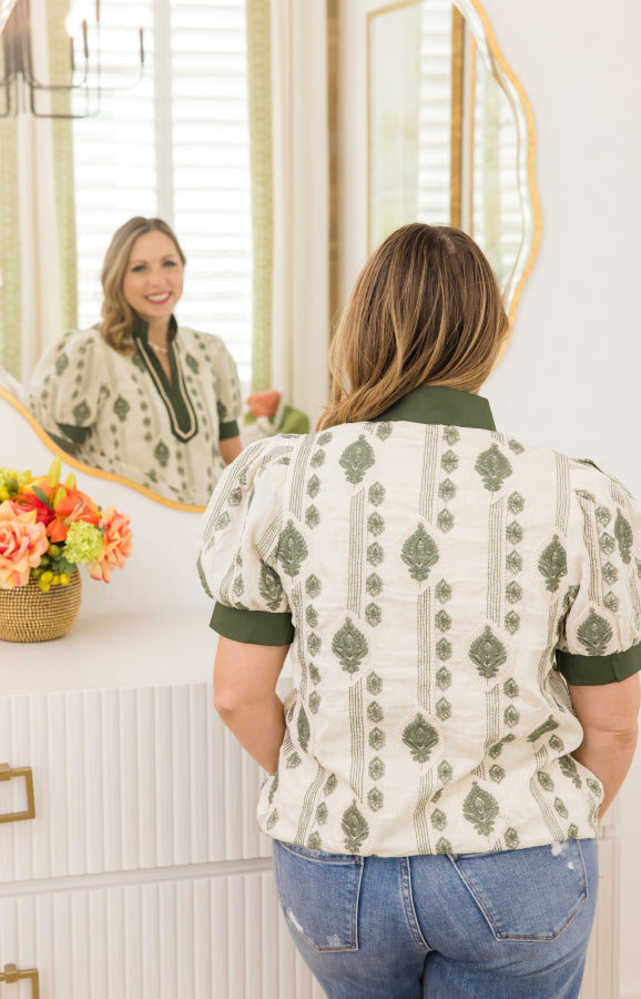 Embroidered Puff Sleeve Top