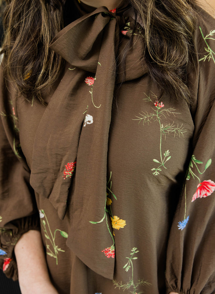 After Hours Floral Dress – Brown