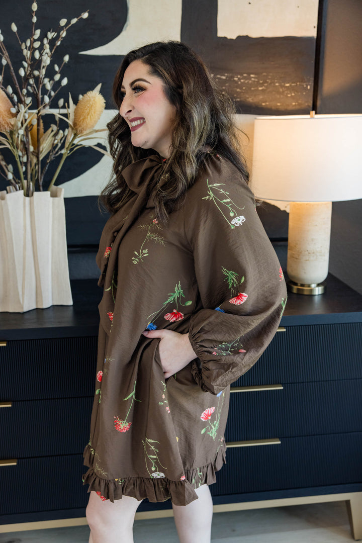 After Hours Floral Dress – Brown