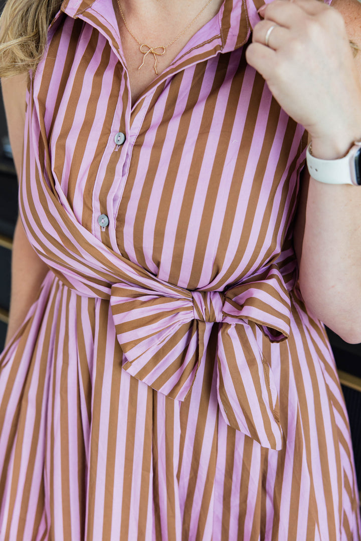Camel Pink Stripe Midi Dress