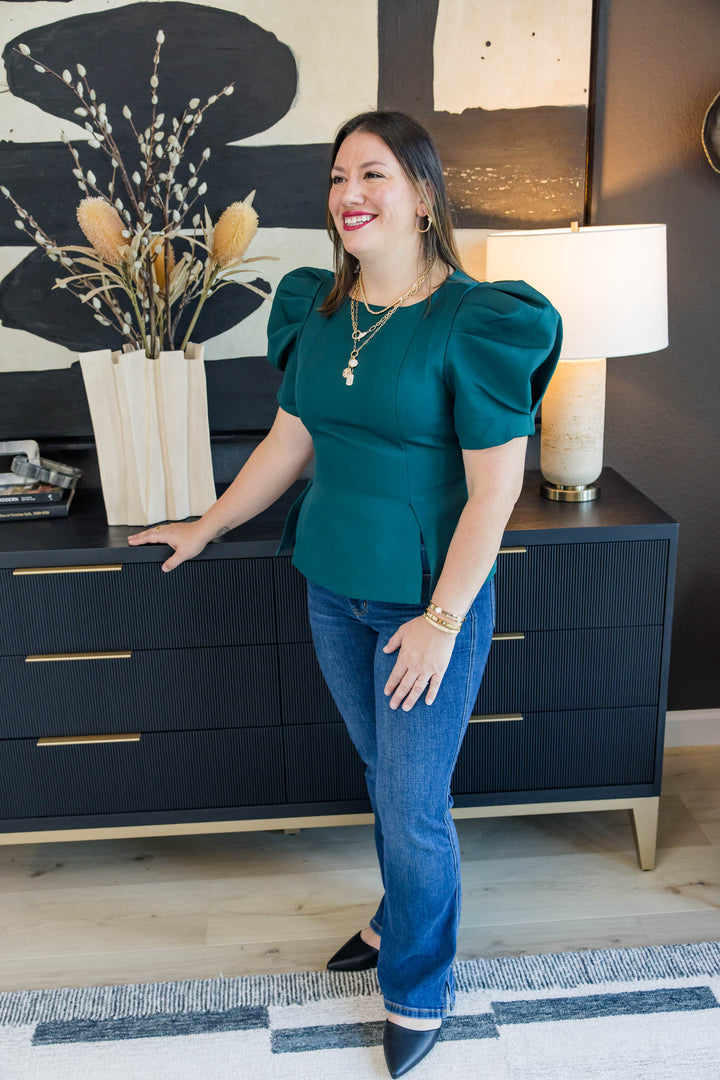 Power Move Puff Sleeve Top – Hunter Green