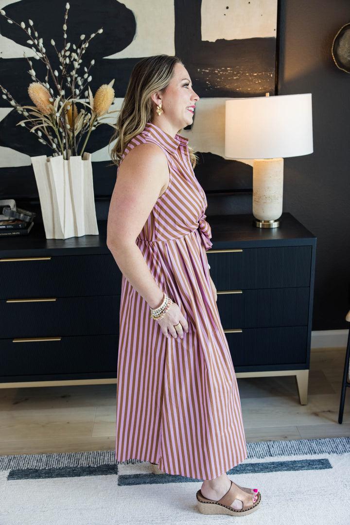 Camel Pink Stripe Midi Dress