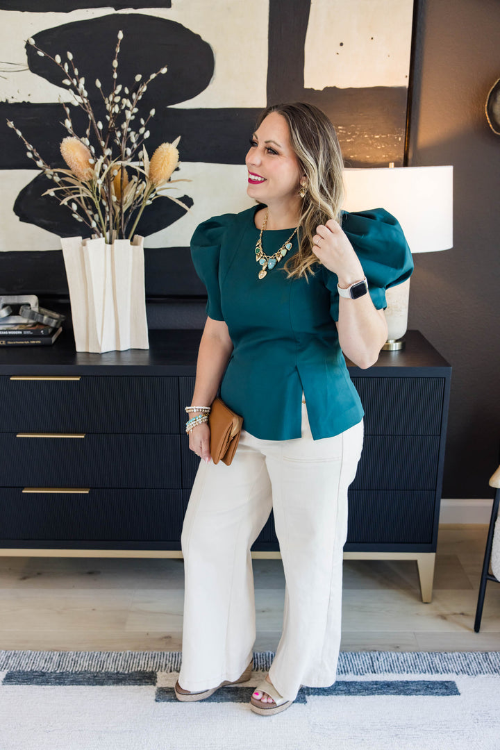 Power Move Puff Sleeve Top – Hunter Green