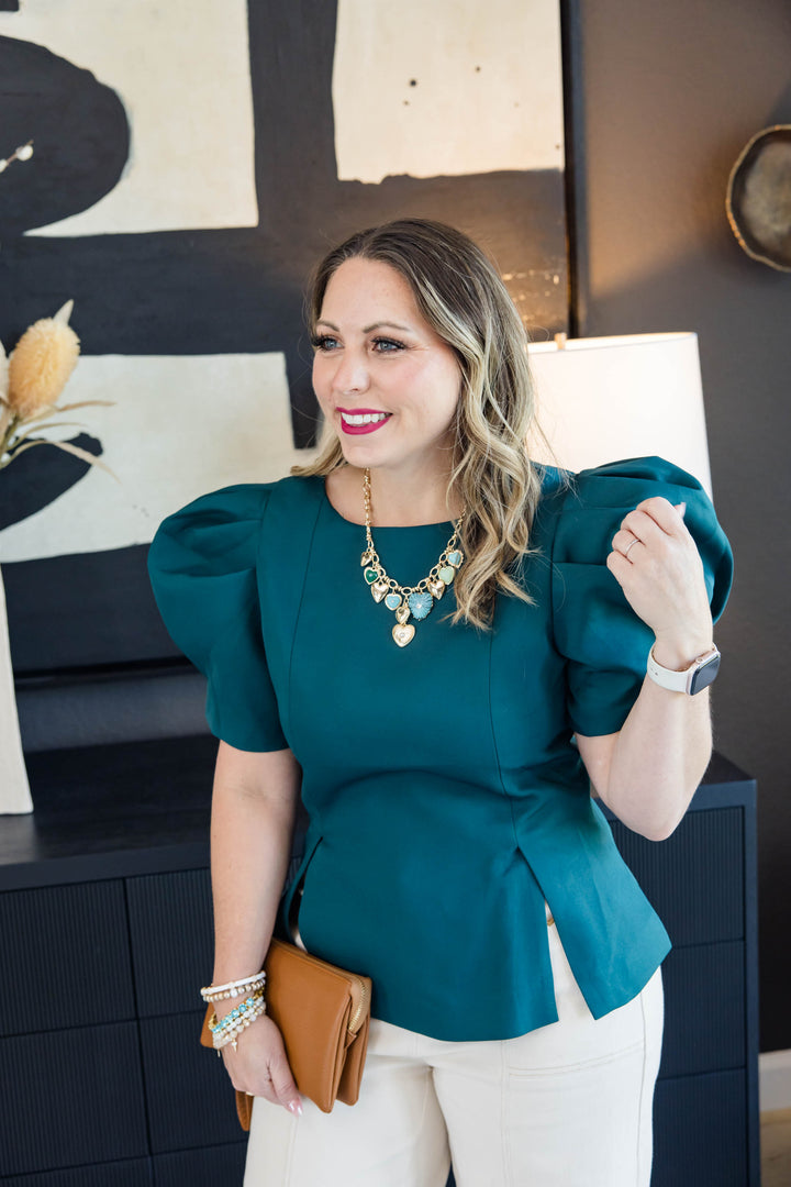 Power Move Puff Sleeve Top – Hunter Green