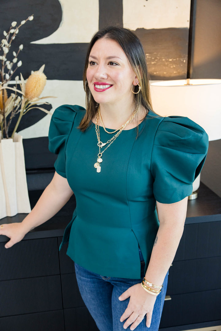 Power Move Puff Sleeve Top – Hunter Green