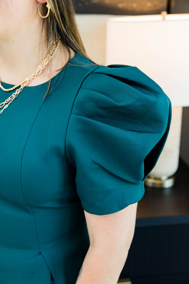 Power Move Puff Sleeve Top – Hunter Green