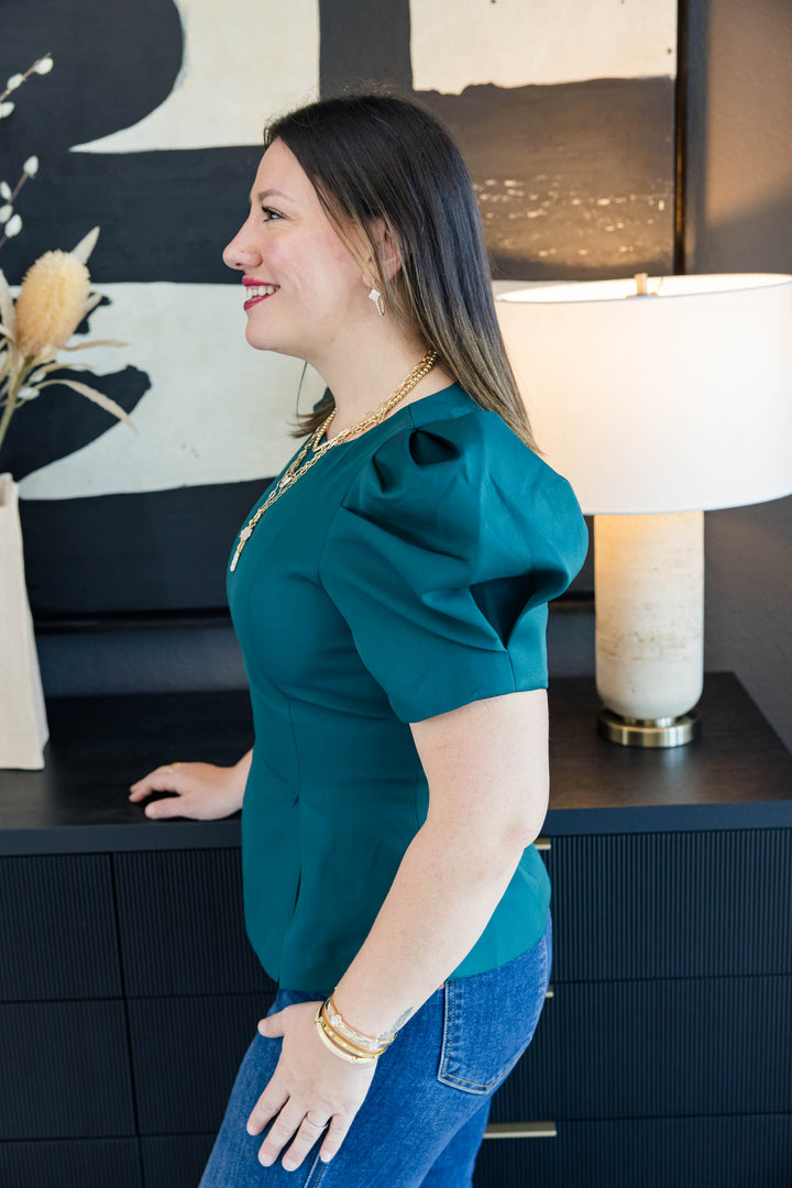 Power Move Puff Sleeve Top – Hunter Green