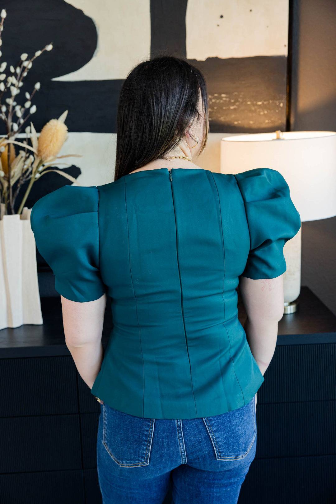 Power Move Puff Sleeve Top – Hunter Green