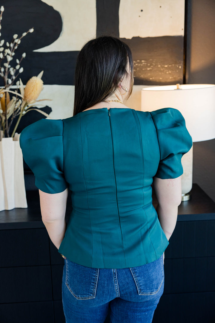 Power Move Puff Sleeve Top – Hunter Green