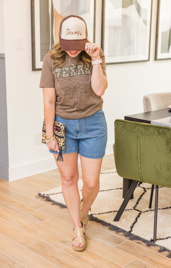 Ruffle Edge High-Waist Denim Shorts