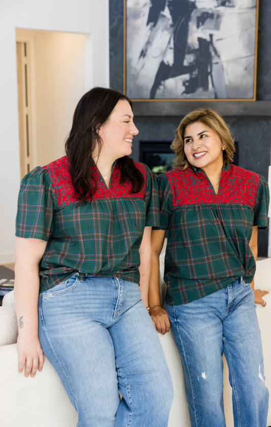 Reese Top in Green Plaid - Simply Polished Boutique