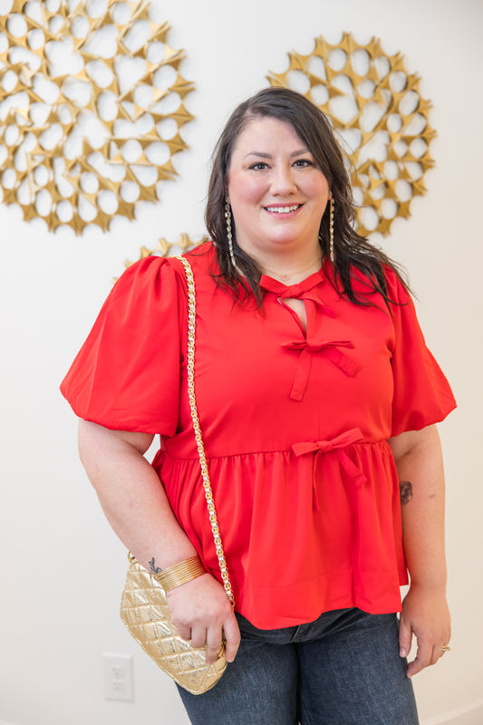 Bow Tie Peplum Top - Simply Polished Boutique