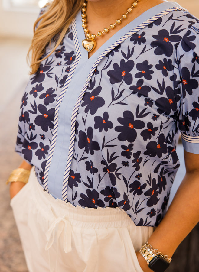 Blossom Bow V-Neck Puff Sleeve Top