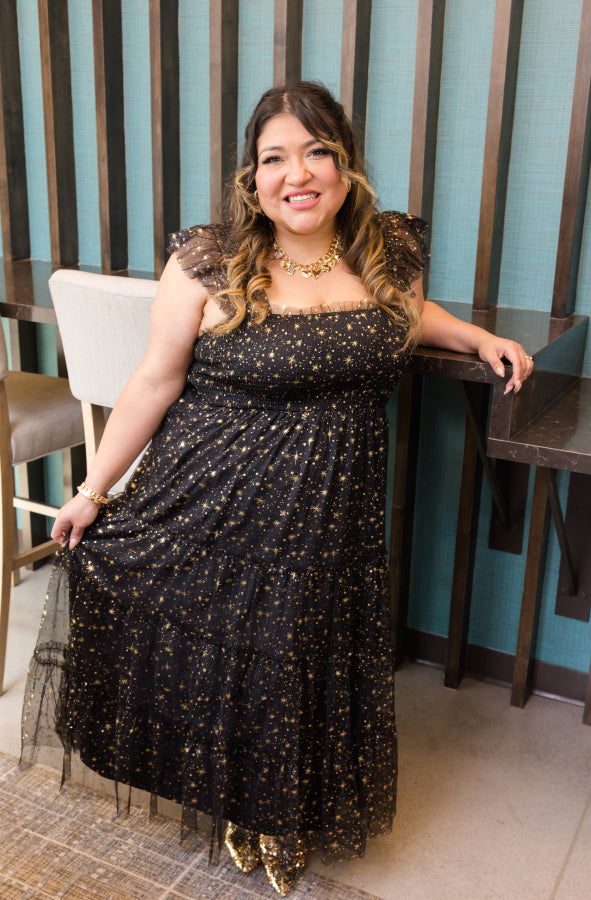 Golden Glow Mesh Dress