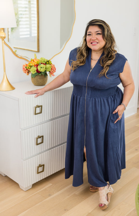 Luxe Suede Zip Midi Dress - Simply Polished Boutique