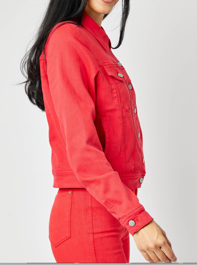 Judy  Blue Red Denim Jacket - Simply Polished Boutique