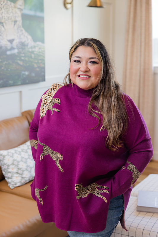 Plum Leopard Sweater - Simply Polished Boutique