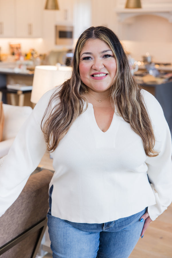 Golden Button Slit V-Neck Sweater - Simply Polished Boutique