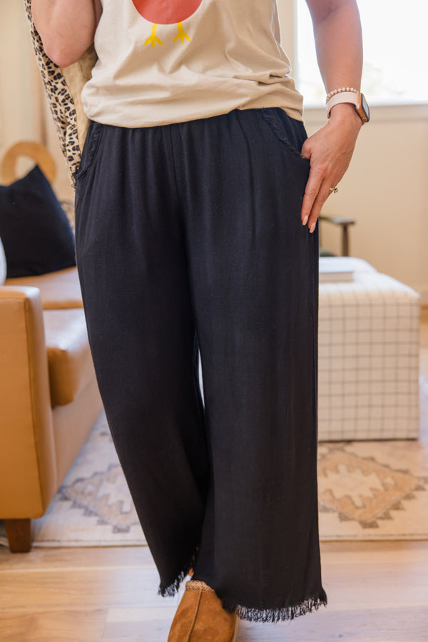 Black Linen Raw Hem Pants - Simply Polished Boutique