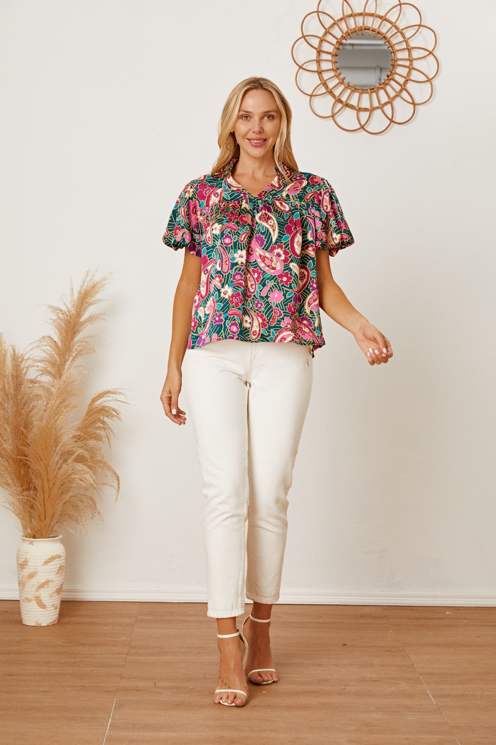 Floral Collared Neck Short Sleeve Blouse - Simply Polished Boutique