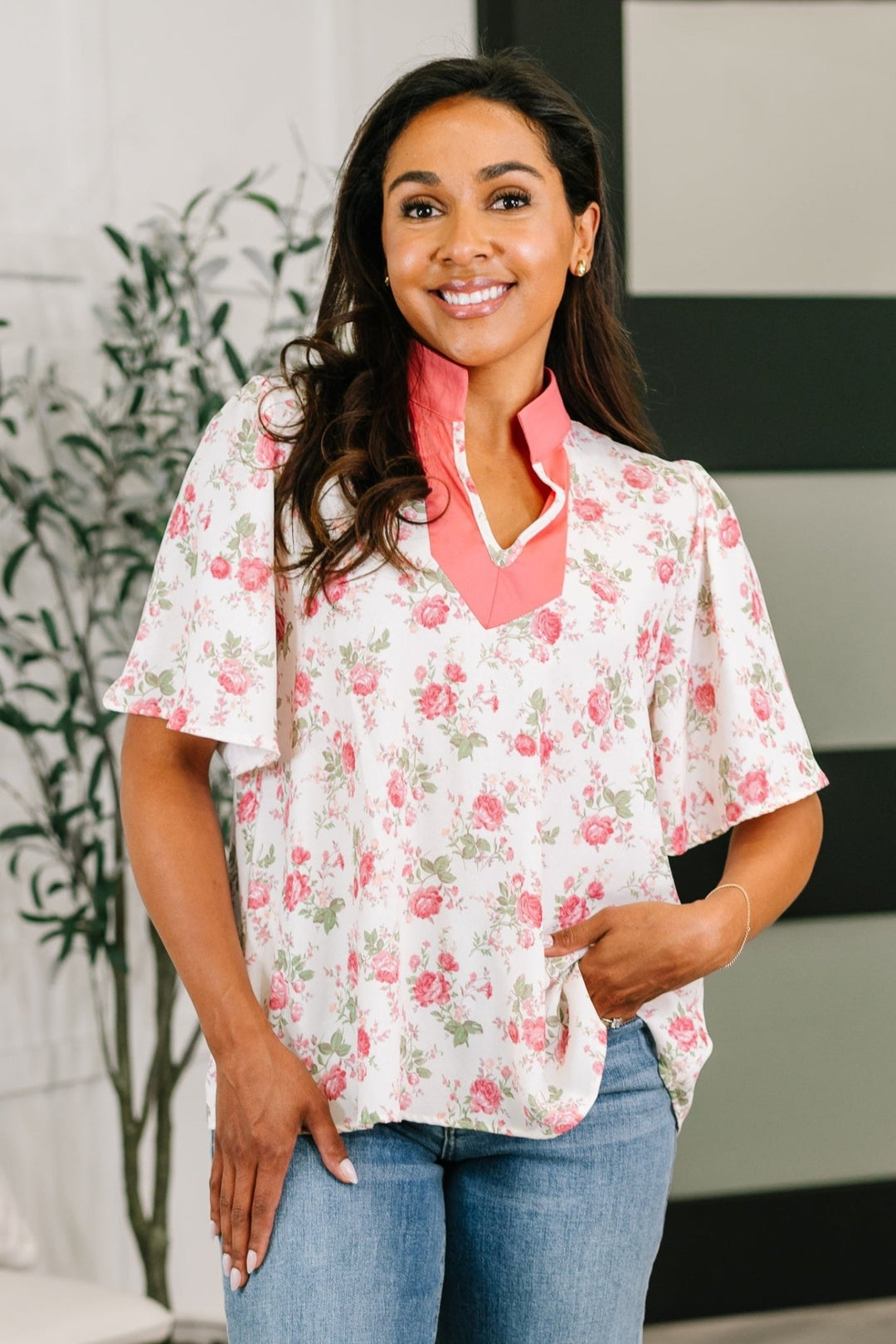 Blooming Season Split Neck Floral Blouse - Simply Polished Boutique