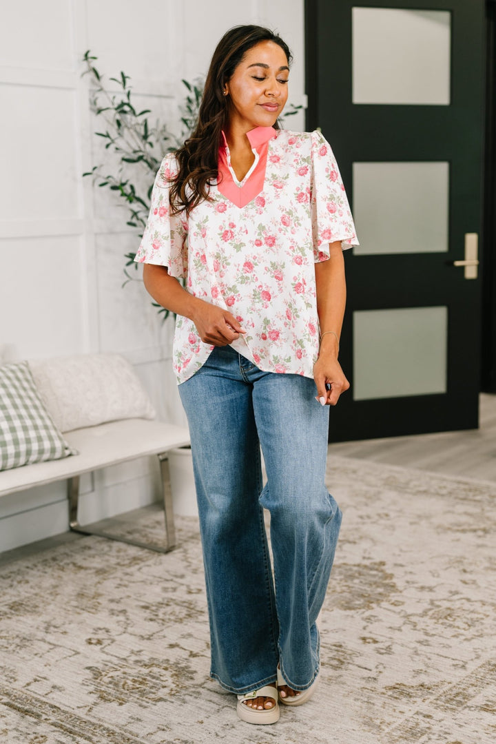 Blooming Season Split Neck Floral Blouse - Simply Polished Boutique
