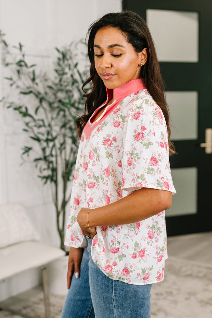 Blooming Season Split Neck Floral Blouse - Simply Polished Boutique