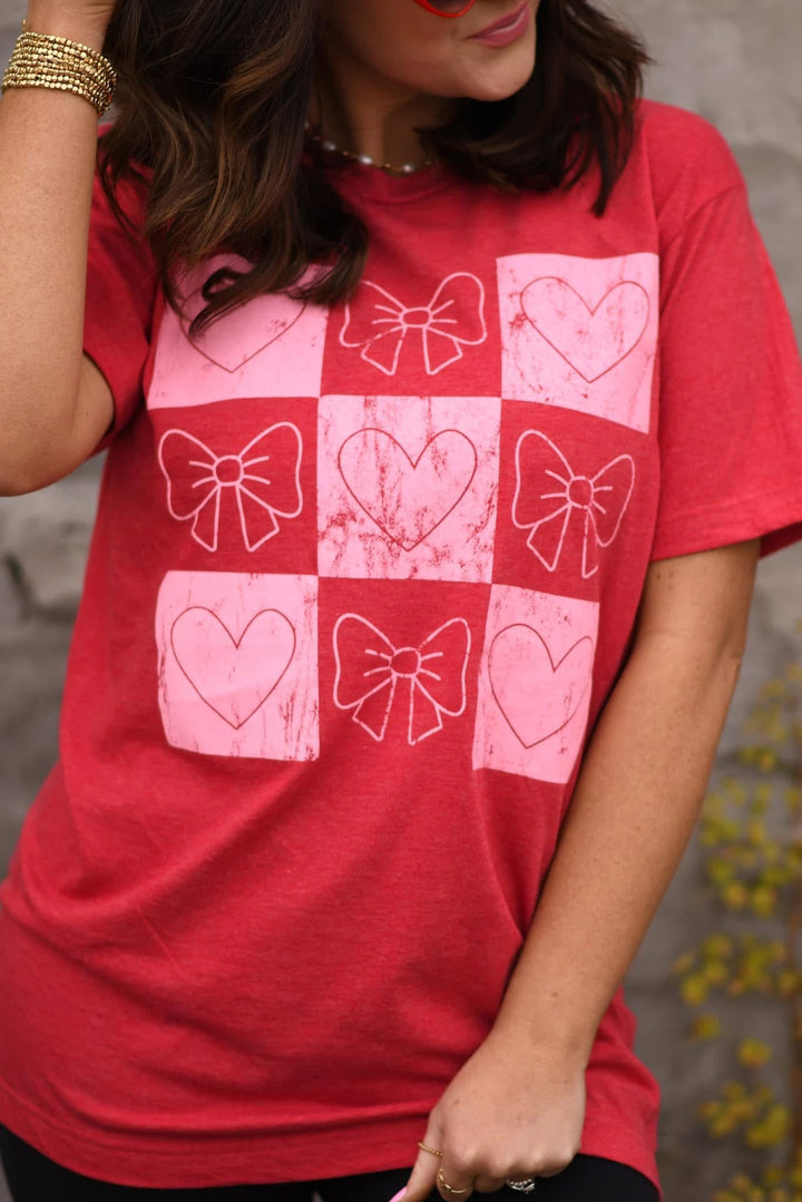 Bow & Heart Tee Shirt - Simply Polished Boutique