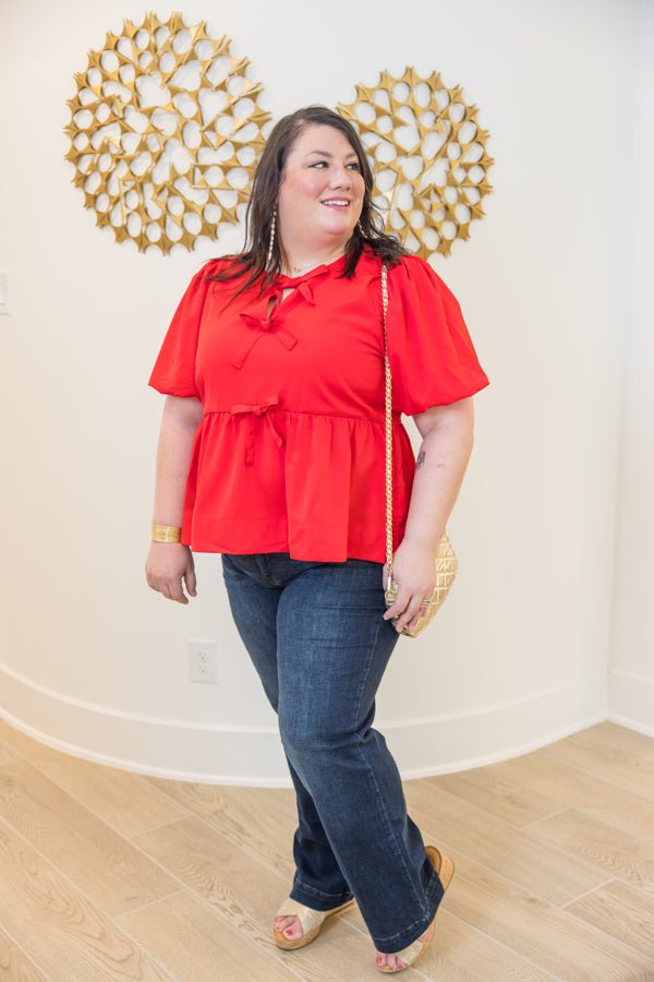 Bow Tie Peplum Top - Simply Polished Boutique