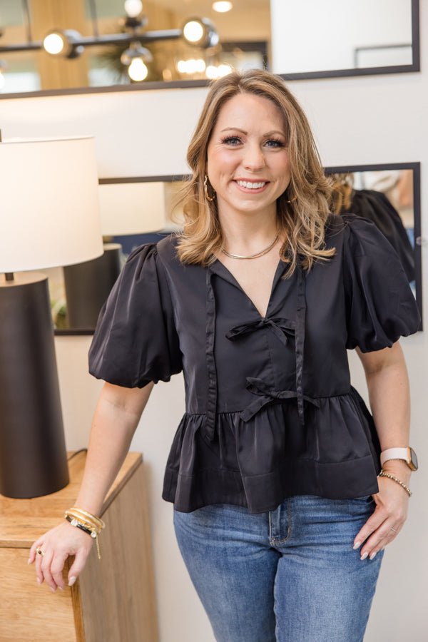 Bow Tie Peplum Top - Simply Polished Boutique