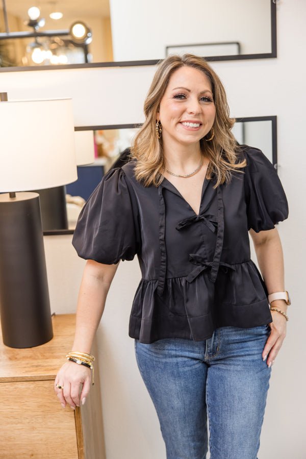 Bow Tie Peplum Top - Simply Polished Boutique
