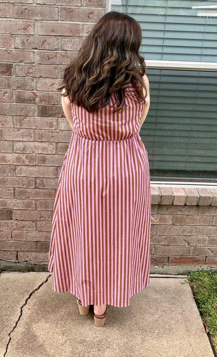 Camel Pink Stripe Midi Dress - Simply Polished Boutique