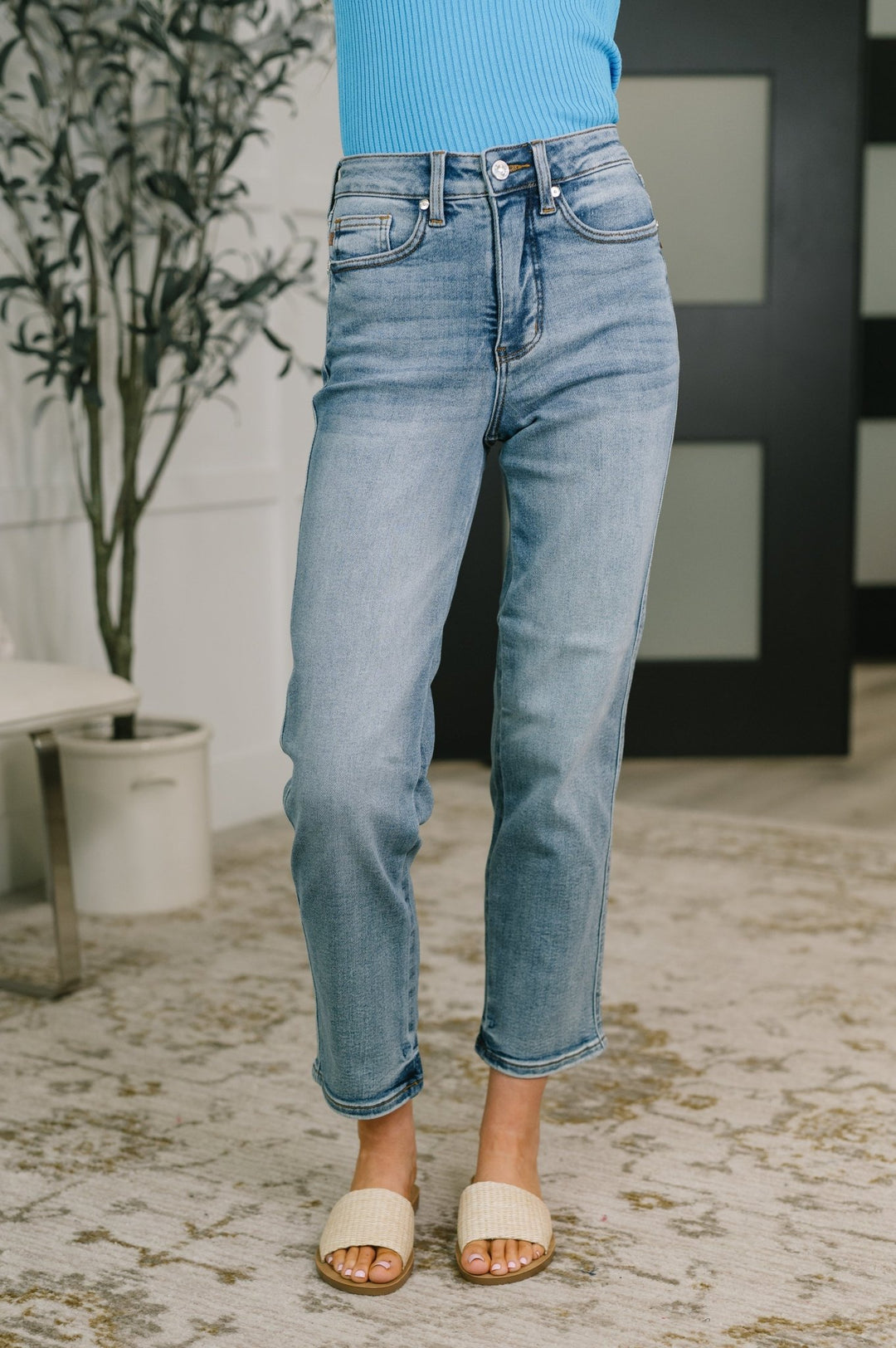 Carla High Waist Ankle Straight Jean in Break Through Blue - Simply Polished Boutique