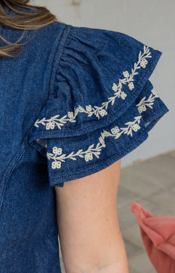 Caylee Denim Embroidered Dress - Simply Polished Boutique