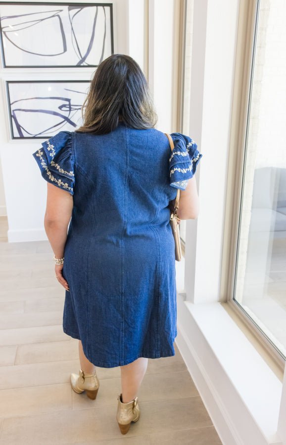 Caylee Denim Embroidered Dress - Simply Polished Boutique