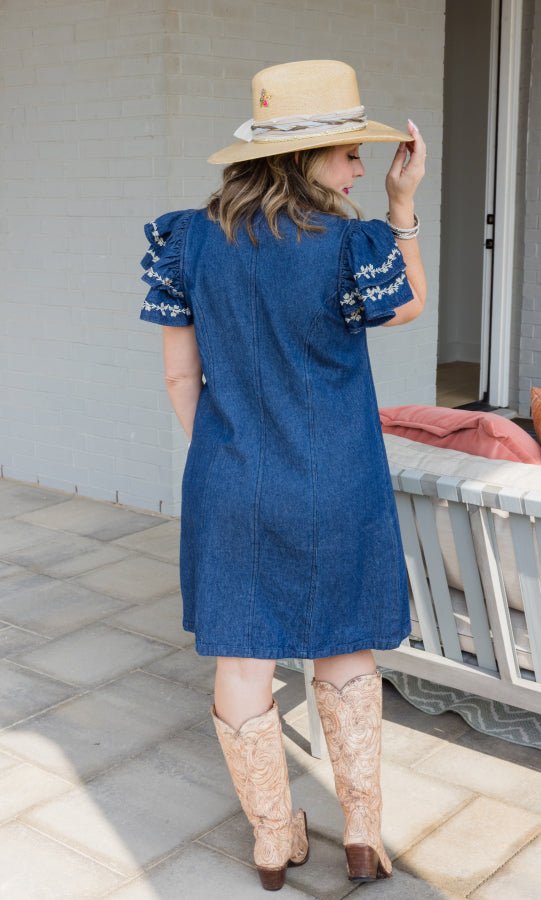 Caylee Denim Embroidered Dress - Simply Polished Boutique