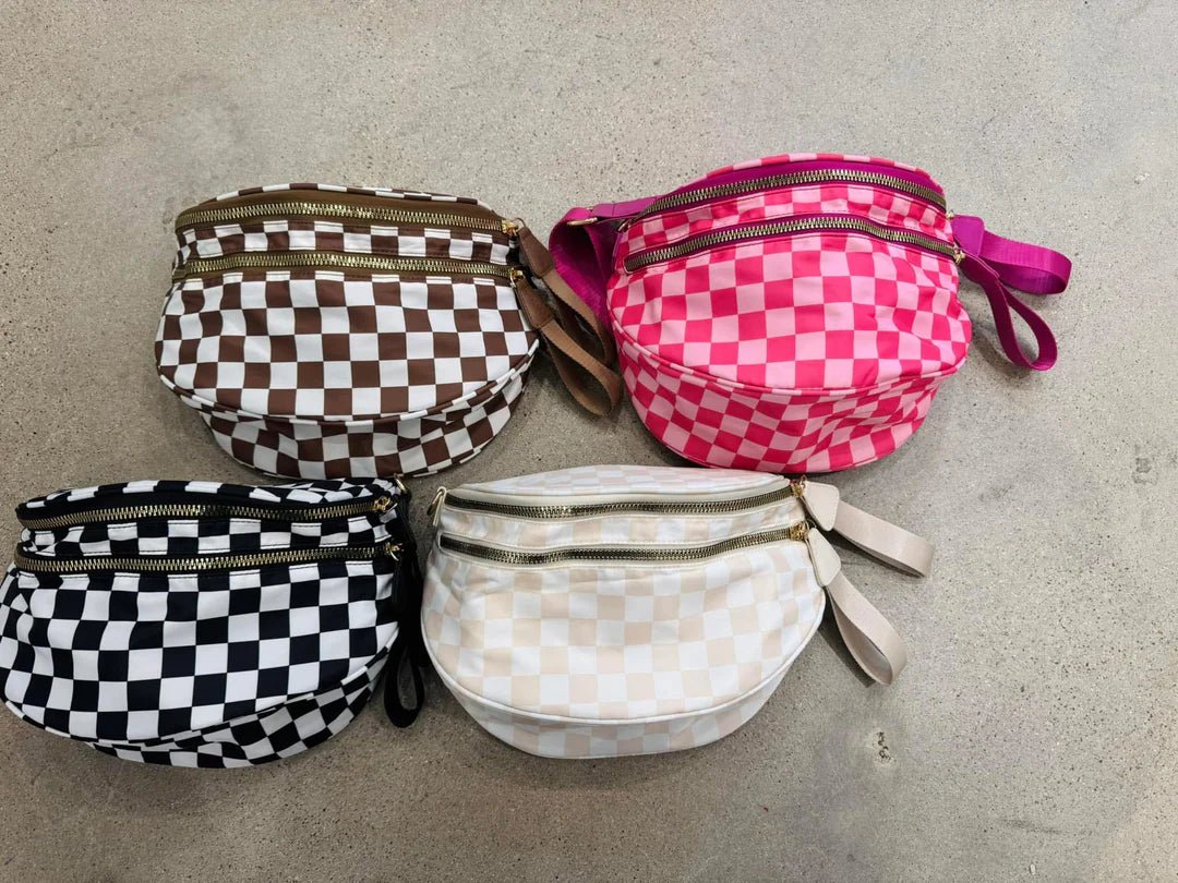 Checkered Double Zip Nylon Bag - Simply Polished Boutique