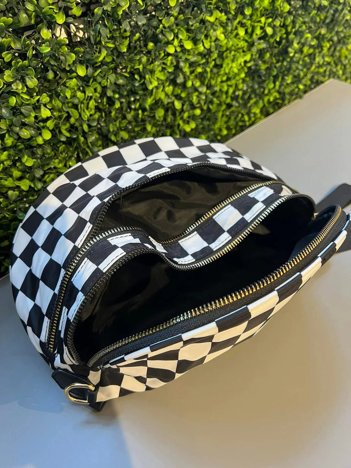 Checkered Double Zip Nylon Bag - Simply Polished Boutique