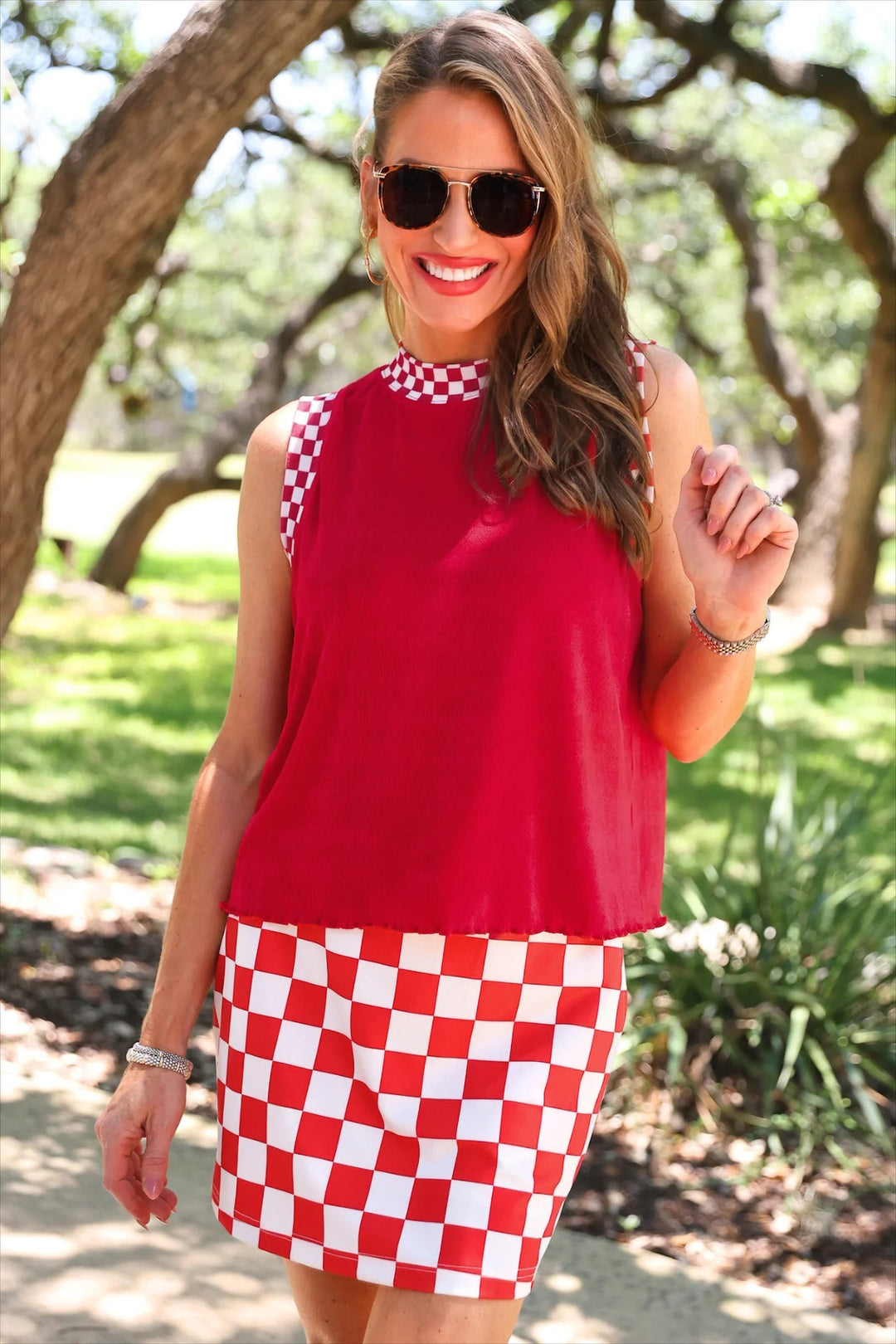 Checkered Ribbed Tank Top - Simply Polished Boutique