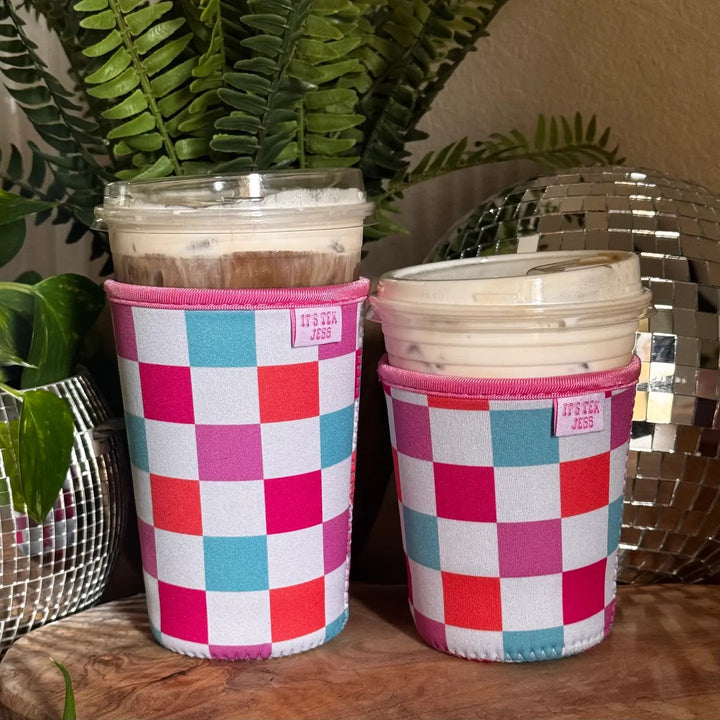 Colorful Checkered Iced Coffee Sleeve - Simply Polished Boutique