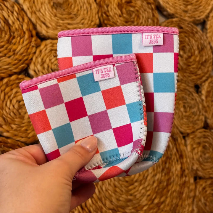 Colorful Checkered Iced Coffee Sleeve - Simply Polished Boutique