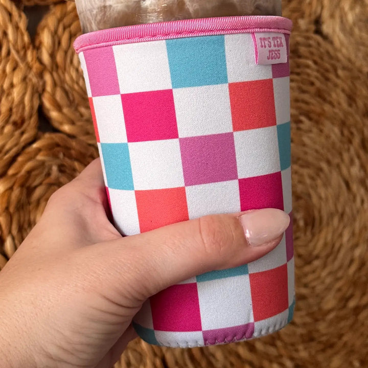 Colorful Checkered Iced Coffee Sleeve - Simply Polished Boutique