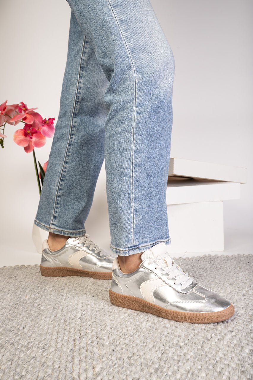 Corkys Spoiler Alert Silver Mirror Metallic Tennis Shoes - Simply Polished Boutique